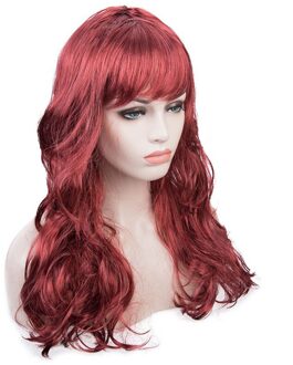 Vrouwen Lady Carnaval Lange Golf Krullend Haar Pruik Meisje Verjaardagsfeestje Cosplay Dress Up Accessoires Europese Amecian Lady Roll Pruik cap wijn rood