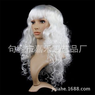 Vrouwen Lady Carnaval Lange Golf Krullend Haar Pruik Meisje Verjaardagsfeestje Cosplay Dress Up Accessoires Europese Amecian Lady Roll Pruik cap wit