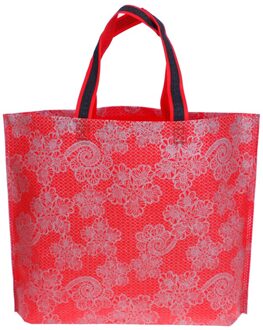 Vrouwen Lady Opvouwbare Boodschappentas Waterdichte Dikke Handtas Toevallige Draagbare Grote Capaciteit Zip Nylon Tote rood