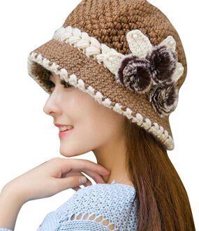 Vrouwen Lady Winter Warm Casual Caps Vrouwelijke Mooie Wol Haak Gebreide Bloemen Versierd Oren Hoeden Motorkap Femme Hiver khaki