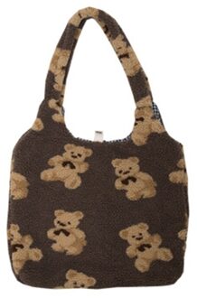 Vrouwen Lam Schoudertas Eenvoudige Canvas Handtas Tote bruin