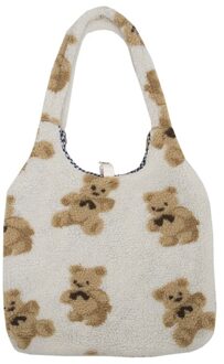 Vrouwen Lam Schoudertas Eenvoudige Canvas Handtas Tote wit