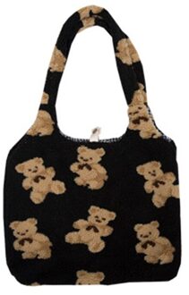 Vrouwen Lam Schoudertas Eenvoudige Canvas Handtas Tote zwart