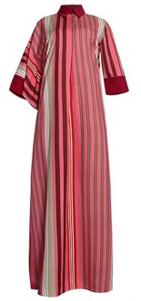 Vrouwen Lange Maxi Jurken 3/4 Mouwen Gestreept Patchwork Casual Lange Jurk Losse Vrouwelijke Mode Vrouwen Moslim Abaya Kleding Rood