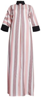 Vrouwen Lange Maxi Jurken 3/4 Mouwen Gestreept Patchwork Casual Lange Jurk Losse Vrouwelijke Mode Vrouwen Moslim Abaya Kleding Roze