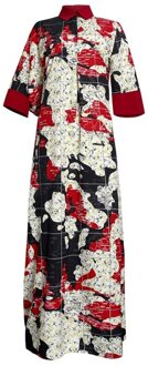 Vrouwen Lange Maxi Jurken 3/4 Mouwen Gestreept Patchwork Casual Lange Jurk Losse Vrouwelijke Mode Vrouwen Moslim Abaya Kleding wit