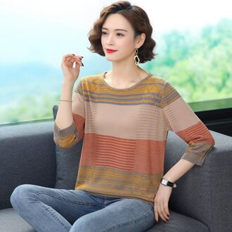 Vrouwen Lange Mouw Alle-Wedstrijd Gebreide Trui Mode Patchwork O-hals Vintage Streep Harajuku Sweater Tops geel