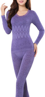 Vrouwen Lange Mouwen Comfy Winter Warm Ondergoed Tops + Broek Lange Onderbroek Paars