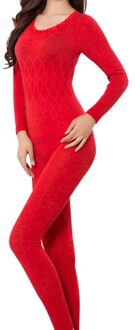 Vrouwen Lange Mouwen Comfy Winter Warm Ondergoed Tops + Broek Lange Onderbroek Rood