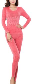Vrouwen Lange Mouwen Comfy Winter Warm Ondergoed Tops + Broek Lange Onderbroek Roze