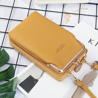 Vrouwen Lange Portemonnee Schoudertas Purse Rits Telefoon Zak Kaarthouder Effen Messenger Top Mode Kleine Pu Luxe Handtas geel