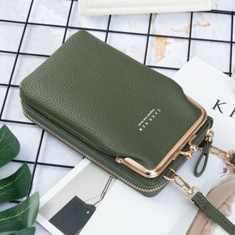 Vrouwen Lange Portemonnee Schoudertas Purse Rits Telefoon Zak Kaarthouder Effen Messenger Top Mode Kleine Pu Luxe Handtas groen