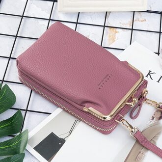 Vrouwen Lange Portemonnee Schoudertas Purse Rits Telefoon Zak Kaarthouder Effen Messenger Top Mode Kleine Pu Luxe Handtas paars