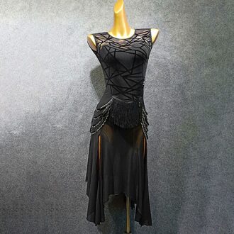 Vrouwen Latin Dans Jurk Korte Mouw Rimpel Dansen Practise Doek Samba Tango Chacha Dancing Performamnce W340 sleeveless / S