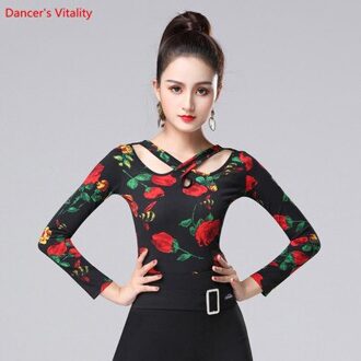 Vrouwen Latin Dans Kostuums Lange Mouwen Print Dansen Praktijk Tops Volwassen Vrouwelijke Ballroom Waltz Tango Dans Kleding