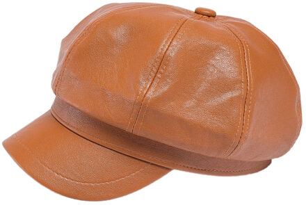 Vrouwen Lederen Baretten Hoed Franse Kunstenaar Beret Hoed Zwarte Baretten Herfst Winter Koreaanse Stijl Stevige Baretten Hoed Caps Voor Vrouwen Beige