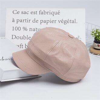 Vrouwen Lederen Baretten Hoed Franse Kunstenaar Beret Hoed Zwarte Baretten Herfst Winter Koreaanse Stijl Stevige Baretten Hoed Caps Voor Vrouwen roze