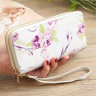 Vrouwen Lederen Dames Elegante Rose Gedrukt Portemonnee Lange Dubbele Rits Portemonnee Kaarthouder Case Clutch Telefoon Portefeuilles Paars