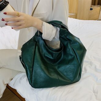Vrouwen Lederen Draagtas Grote Handtassen Voor Vrouwen Grote Schoudertassen Vrouwelijke Effen Kleur Eenvoudige Crossbody Tassen groen