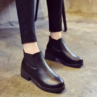 Vrouwen Lederen Lage Platte Blok Hak Chelsea Enkellaarsjes Schoenen Vrouwelijke Toevallige Pu Laarzen Verkoop Dames Laarzen 37