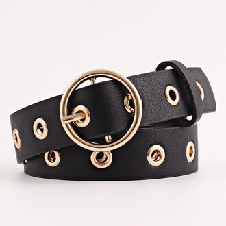 Vrouwen Lederen Riem Ronde Metalen Pin Gesp Cirkel Riemen Brand Punk O Ring Voor Vrouwen Riem zwart