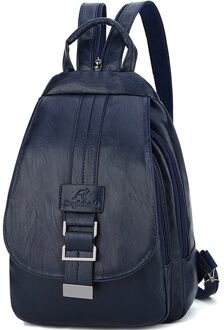 Vrouwen Lederen Rugzakken Vintage Vrouwelijke Schoudertas Sac A Dos Reizen Dames Bagpack Mochilas Schooltassen Voor Meisjes Preppy diep blauw