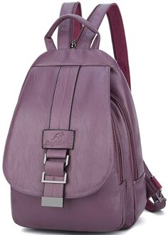 Vrouwen Lederen Rugzakken Vintage Vrouwelijke Schoudertas Sac A Dos Reizen Dames Bagpack Mochilas Schooltassen Voor Meisjes Preppy Paars