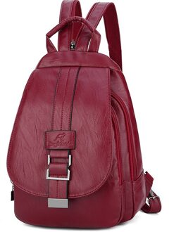 Vrouwen Lederen Rugzakken Vintage Vrouwelijke Schoudertas Sac A Dos Reizen Dames Bagpack Mochilas Schooltassen Voor Meisjes Preppy Rood