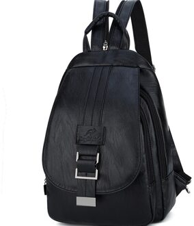 Vrouwen Lederen Rugzakken Vintage Vrouwelijke Schoudertas Sac A Dos Reizen Dames Bagpack Mochilas Schooltassen Voor Meisjes Preppy zwart