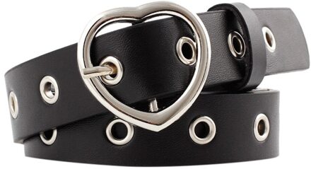 Vrouwen Liefde Gesp Lucht Eye Dames Riem Vrouwen Metalen Gesp Retro Hart Gesp Toevallige Riem Accessoires # YL10 zwart