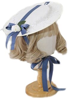 Vrouwen Lolita Vintage Hof Fee Elegante Haaraccessoires Cambric Kant Bloem Top Hoed Blauw