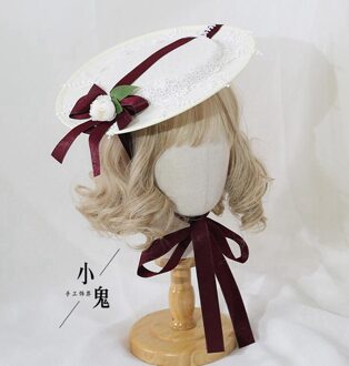 Vrouwen Lolita Vintage Hof Fee Elegante Haaraccessoires Cambric Kant Bloem Top Hoed bordeaux