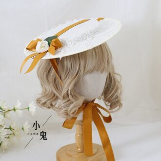 Vrouwen Lolita Vintage Hof Fee Elegante Haaraccessoires Cambric Kant Bloem Top Hoed geel