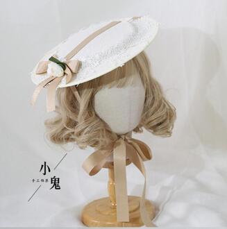 Vrouwen Lolita Vintage Hof Fee Elegante Haaraccessoires Cambric Kant Bloem Top Hoed khaki