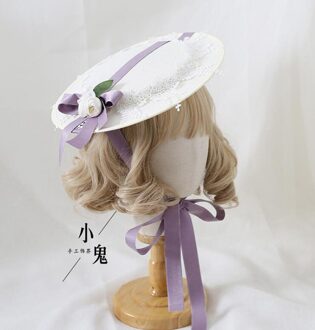 Vrouwen Lolita Vintage Hof Fee Elegante Haaraccessoires Cambric Kant Bloem Top Hoed Lavendel