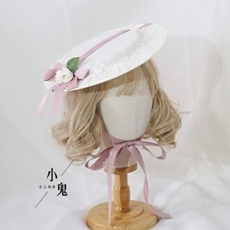 Vrouwen Lolita Vintage Hof Fee Elegante Haaraccessoires Cambric Kant Bloem Top Hoed Roze
