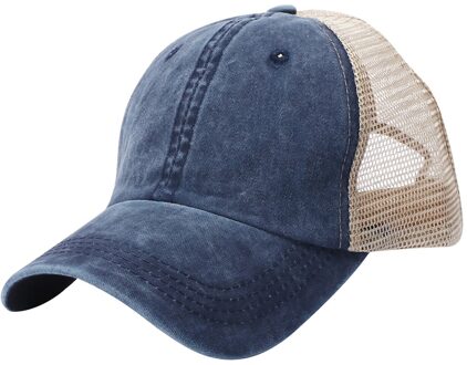 Vrouwen Mannen Ademende Strand Verstelbare Snapback Katoen Baseball Cap Mannen Vrouwen Hip Hop Vader Mesh Hoed Trucker Hoed Marineblauw