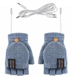 Vrouwen Mannen Elektrische 5V Usb Verwarmde Handschoenen Wasbare Gebreide Verwarming Half-Vinger Handschoenen Voor Kantoor School Werken Sport licht blauw