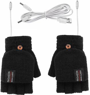 Vrouwen Mannen Elektrische 5V Usb Verwarmde Handschoenen Wasbare Gebreide Verwarming Half-Vinger Handschoenen Voor Kantoor School Werken Sport zwart