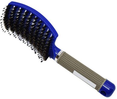 Vrouwen Mannen Haar Hoofdhuid Massage Kam Varkenshaar En Nylon Haarborstel Natte Krullend Ontwarren Haar Borstel Voor Salon Kappers Styling Tools Blauw