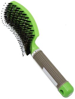 Vrouwen Mannen Haar Hoofdhuid Massage Kam Varkenshaar En Nylon Haarborstel Natte Krullend Ontwarren Haar Borstel Voor Salon Kappers Styling Tools groen