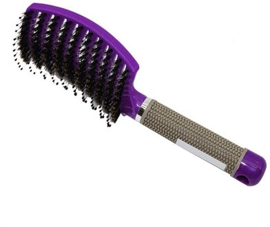 Vrouwen Mannen Haar Hoofdhuid Massage Kam Varkenshaar En Nylon Haarborstel Natte Krullend Ontwarren Haar Borstel Voor Salon Kappers Styling Tools Paars