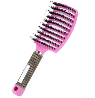 Vrouwen Mannen Haar Hoofdhuid Massage Kam Varkenshaar En Nylon Haarborstel Natte Krullend Ontwarren Haar Borstel Voor Salon Kappers Styling Tools Roze
