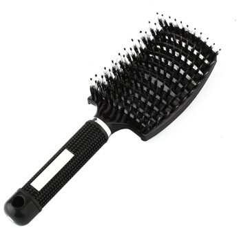 Vrouwen Mannen Haar Hoofdhuid Massage Kam Varkenshaar En Nylon Haarborstel Natte Krullend Ontwarren Haar Borstel Voor Salon Kappers Styling Tools zwart