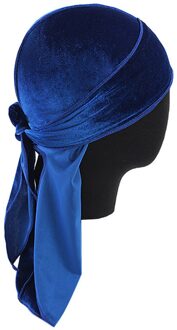 Vrouwen Mannen Lange Staart Fluwelen Headwrap Mode Effen Bandana Sjaal Hoofdband Durag Cap Hoofddeksels Zijde Zachte Piraat Cap Wrap hoed Tulband koninklijk blauw