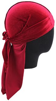 Vrouwen Mannen Lange Staart Fluwelen Headwrap Mode Effen Bandana Sjaal Hoofdband Durag Cap Hoofddeksels Zijde Zachte Piraat Cap Wrap hoed Tulband wijn rood