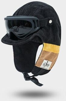 Vrouwen Mannen Winddicht Cap Met Glazen Herfst Winter Fietsen Keep Warm Oorklep Hoed Ski Maskers zwart