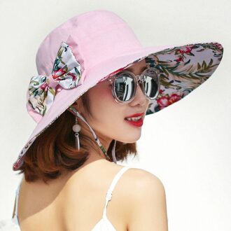 Vrouwen Meerdere Kleur Hoed Zomer Super Grote Rand Zonnehoed Afdrukken Hoed Uv Bescherming Wind Touw Vaste Strand hoed Opvouwbare 1