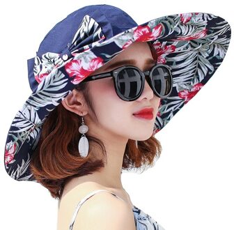 Vrouwen Meerdere Kleur Hoed Zomer Super Grote Rand Zonnehoed Afdrukken Hoed Uv Bescherming Wind Touw Vaste Strand hoed Opvouwbare 3