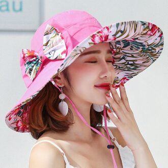 Vrouwen Meerdere Kleur Hoed Zomer Super Grote Rand Zonnehoed Afdrukken Hoed Uv Bescherming Wind Touw Vaste Strand hoed Opvouwbare 4
